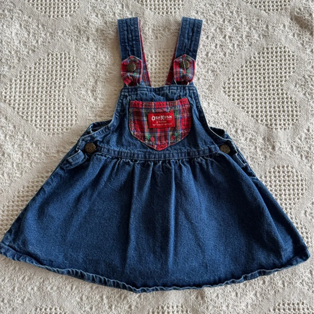 Vintage Oshkosh B’gosh Denim Jumper Plaid Details Cotton 2T
